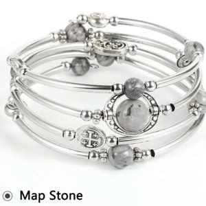 Map Stone  4 strand silver bracelet feminine unique bracelet